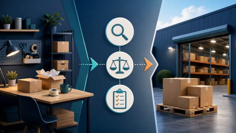 少量の自社出荷テストで需要と採算を確認し、条件を満たしてから外部物流へ移行するイメージ