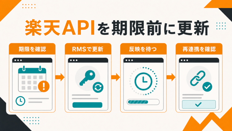 クロスマと楽天市場のAPIライセンスキーを期限前に更新して再連携を確認する流れ