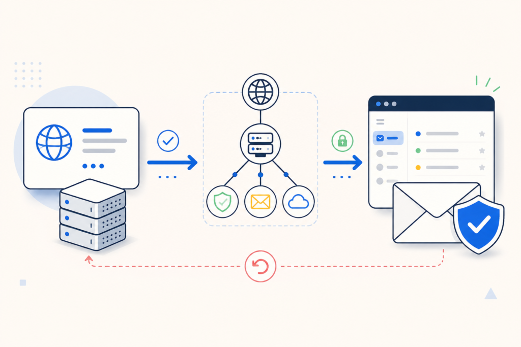Google Workspaceで独自ドメインGmailへ切り替える流れのイメージ