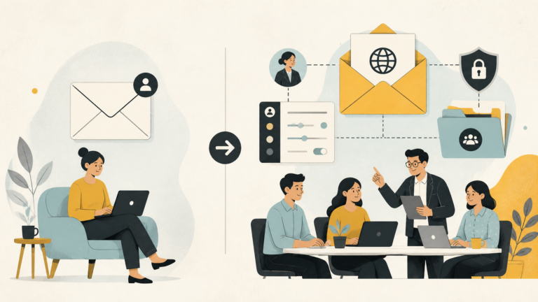 個人向け無料メールと会社で管理するGoogle Workspaceを比較するイメージ